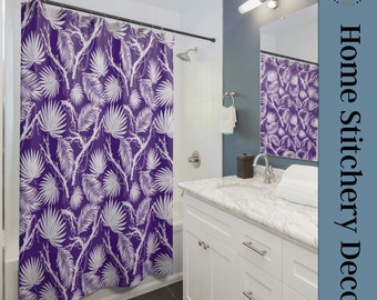 Shower Curtain Purple Tropical Bathroom Curtain For Bathtub Or Shower Stall Curtain With Palm Leaf Hawaiian Print Bathroom Shower Stall