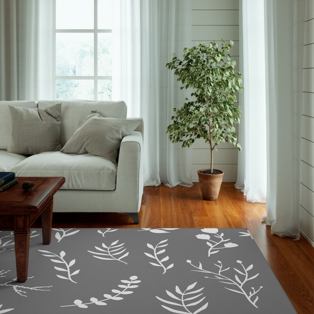 5x7 Grey and White Modern Farmhouse Area Rug for Living Room. Sylish Floral Rug for Bedroom