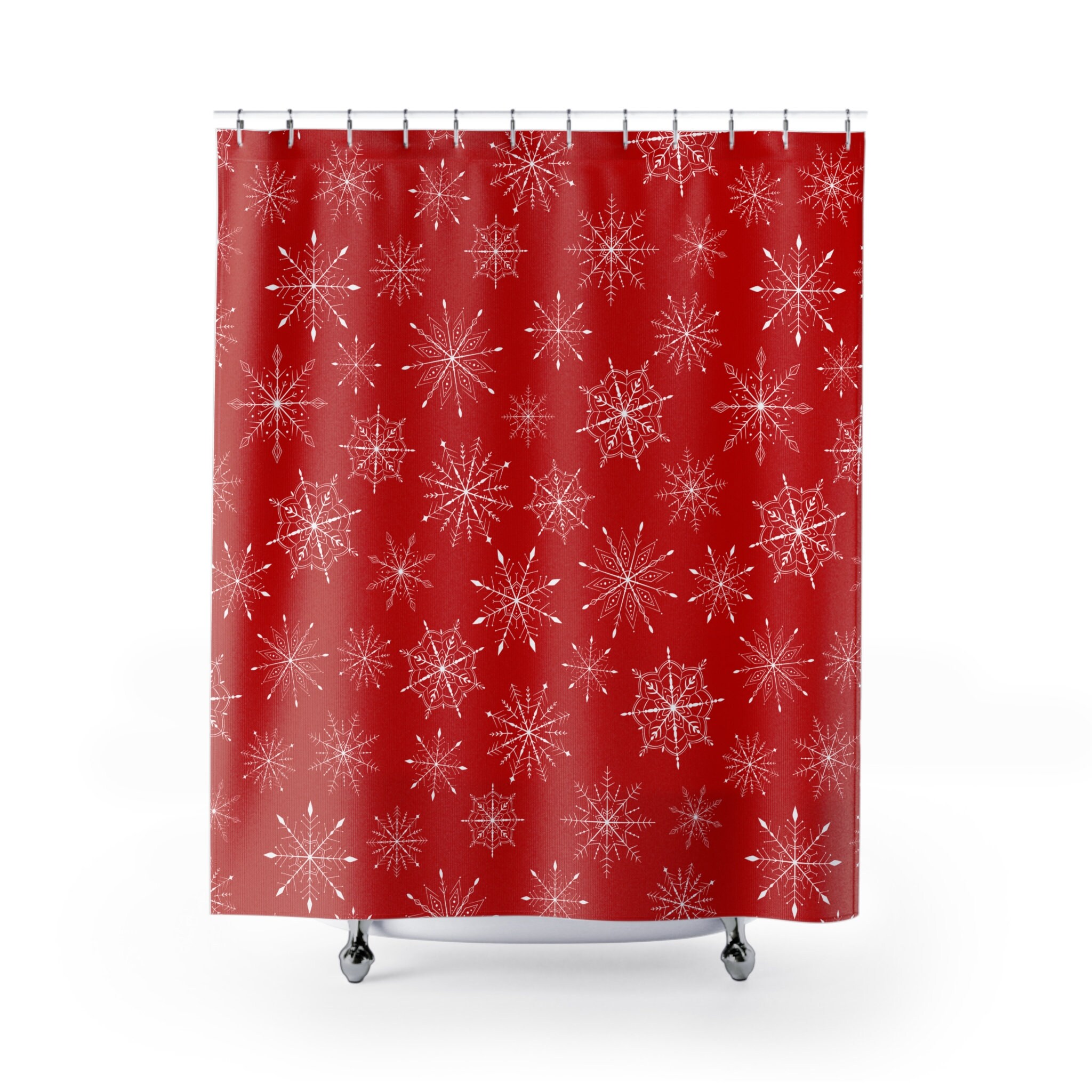 Red and White Christmas Snowflake Shower Curtain Washable Christmas