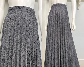 True Vintage 70s Small black silver lurex pleated maxi skirt
