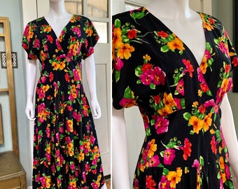 Vintage Nineties 1990s All That Jazz Black Floral Sleeveless Dress