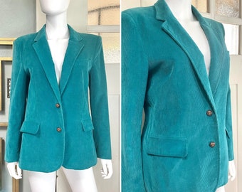 True Vintage 80s Medium Large Partners teal turquoise corduroy Blazer jacket