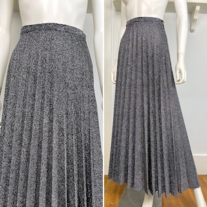 Vintage 70s Small black silver lurex pleated maxi skirt