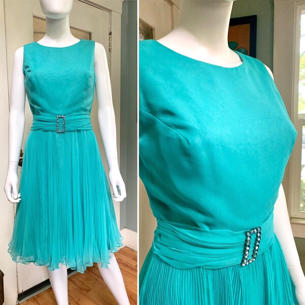 Vintage Pleated Chiffon Halter Dress