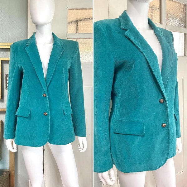 True Vintage 80s Medium Large Partners teal turquoise corduroy Blazer jacket