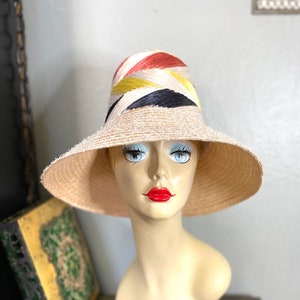 True Vintage 60s straw and raffia sun bucket hat, 22”