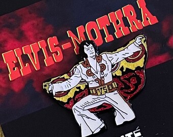 Elvis Mothra Kaiju Soft Enamel Rock n Roll Godzilla Pin