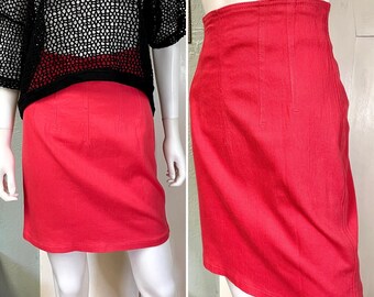 True Vintage 80s Medium Large Jordache coral stretch denim mini pencil Skirt