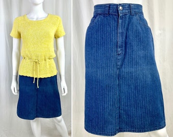 True Vintage 70s Small Rumble Seats pinstripe denim Skirt