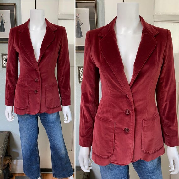 Vintage 70s Small Margeurite Rubel rusty red velv… - image 1