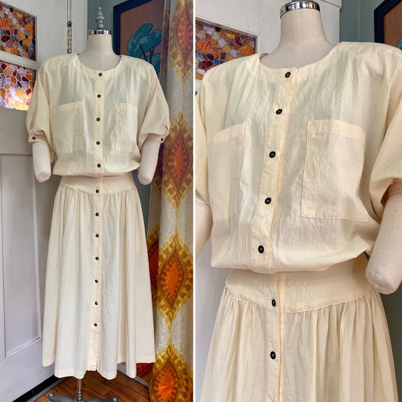 Vintage 70s Pale Yellow Cotton Dress by Jerell S