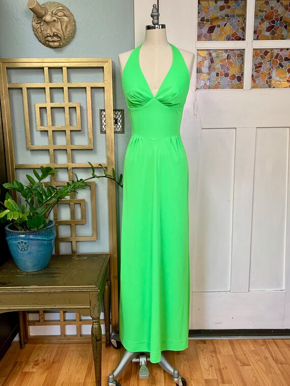 Vintage 70s Halter Maxi Dress by Catalina, XS, S