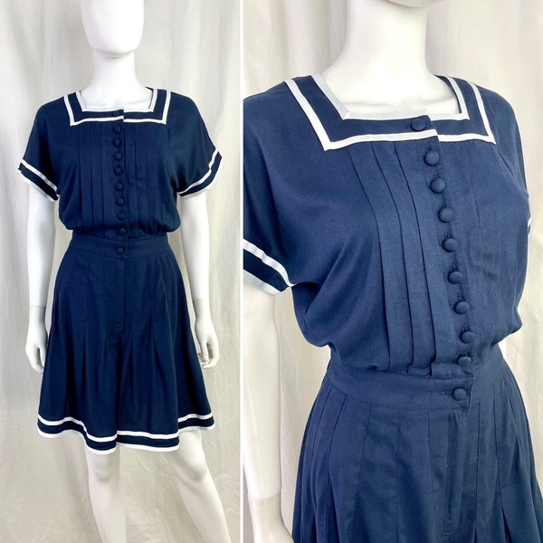 True Vintage 90s Small Medium J.S.J. Petites dark blue Victorian swimsuit romper