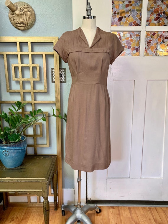 Vintage 50s Linen Toni Todd Wiggle Dress, S