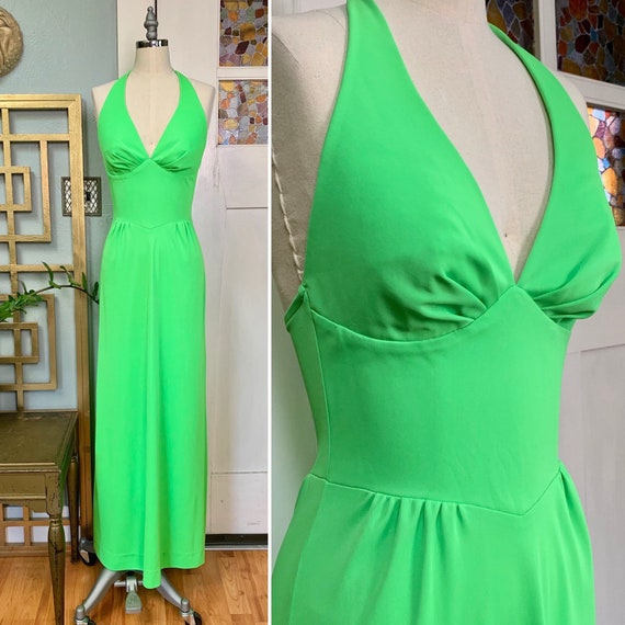 Vintage 70s Halter Maxi Dress by Catalina, XS, S