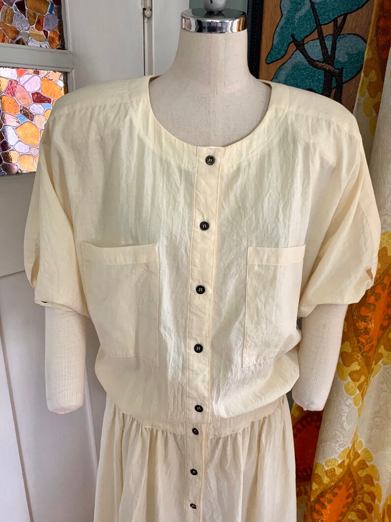 Vintage 70s Pale Yellow Cotton Dress by Jerell S
