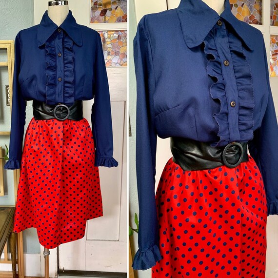 Vintage 60s Dog Ear Collar and Polka Dot Dress, M