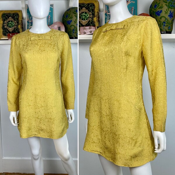 60s NOS gold collar micro pleat dress