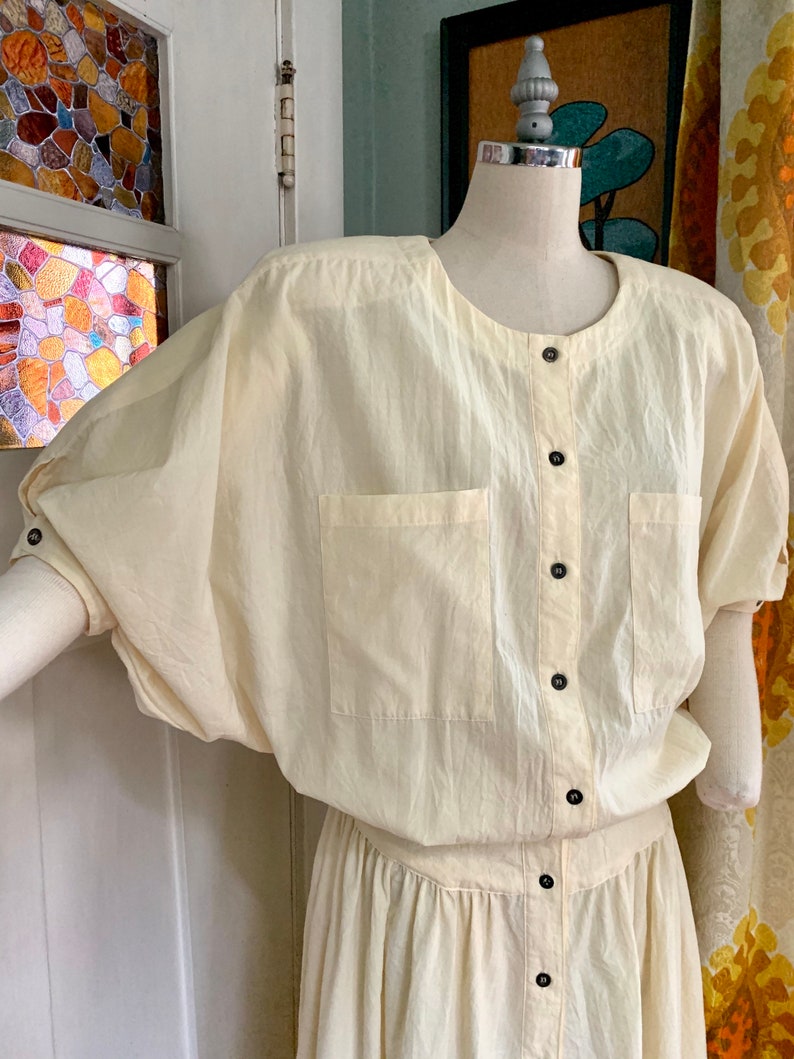 Vintage 70s Pale Yellow Cotton Dress by Jerell S