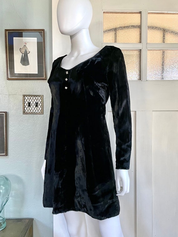 True Vintage 60s Small Black Faux Fur Mini Dress - image 4