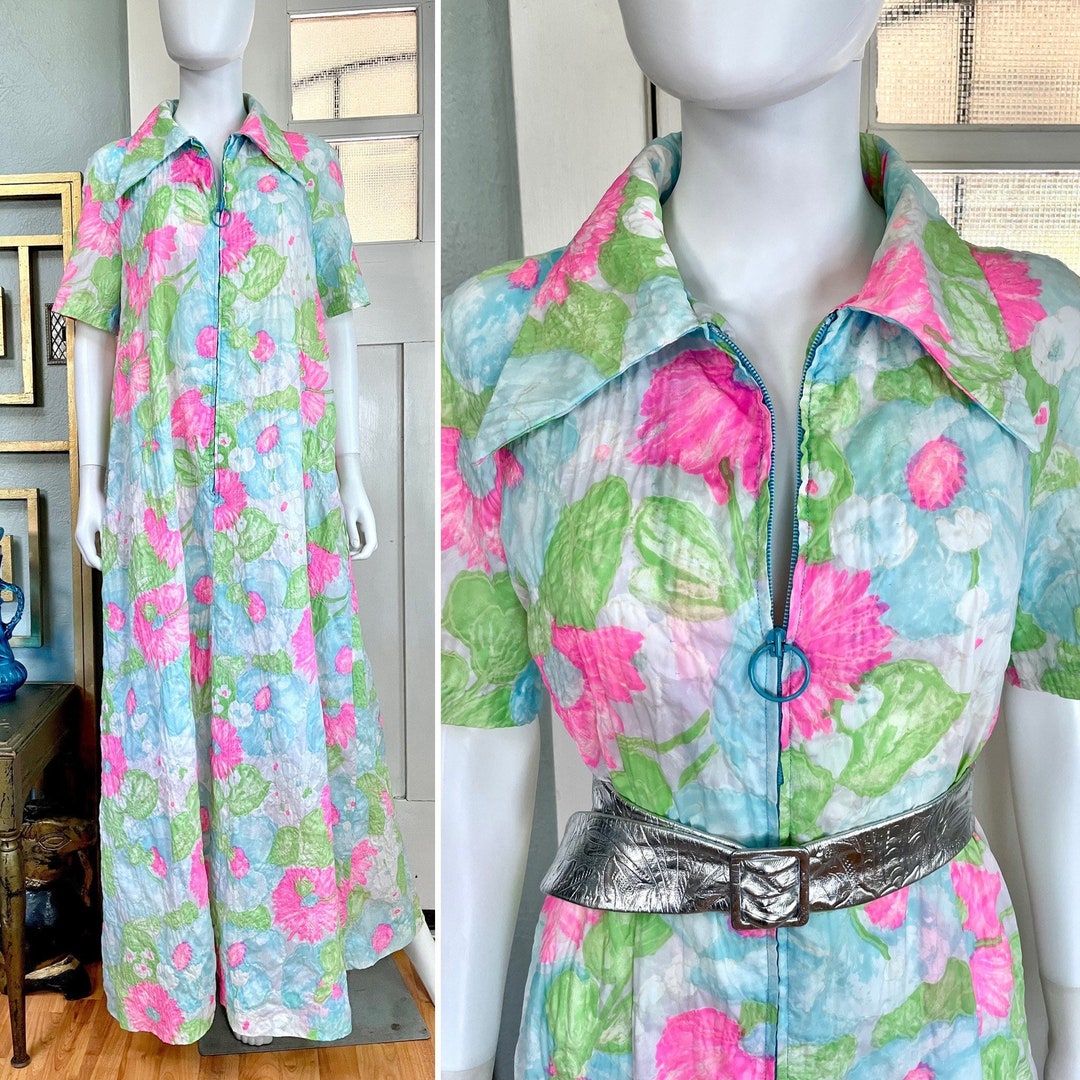 True Vintage 60s Medium Floral Maxi Dagger Collar Lounging Robe - Etsy