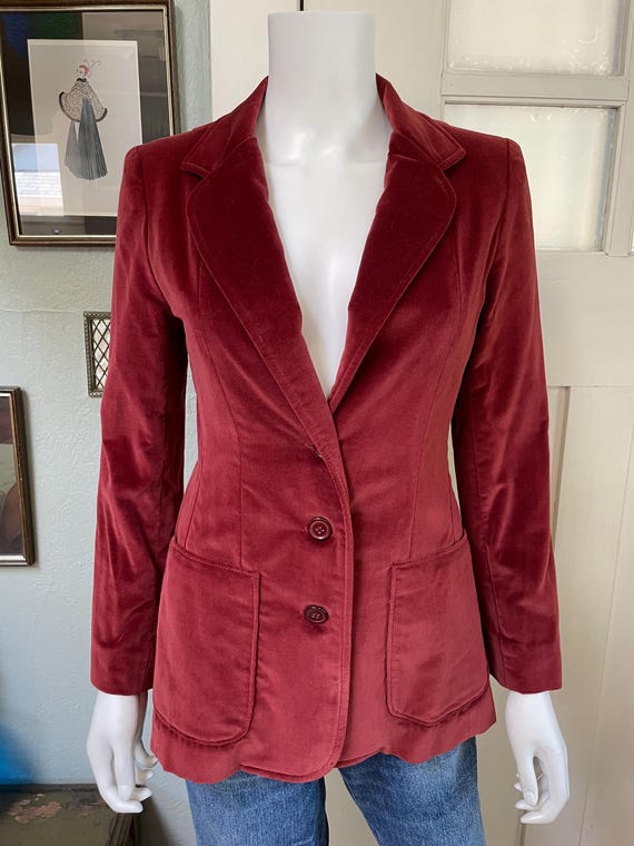 Vintage 70s Small Margeurite Rubel rusty red velv… - image 5