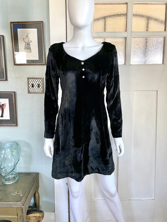 True Vintage 60s Small Black Faux Fur Mini Dress - image 3