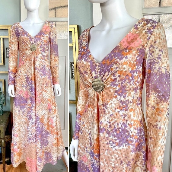 True Vintage 70s Medium lavender and pink and gol… - image 1