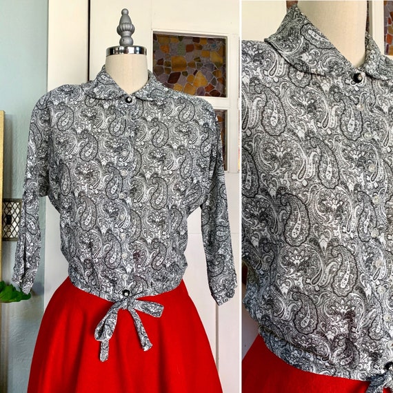 Vintage 60s White and Black with Silver Lurex Blou