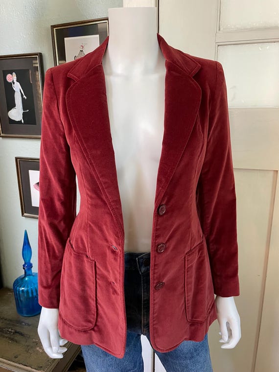 Vintage 70s Small Margeurite Rubel rusty red velv… - image 4