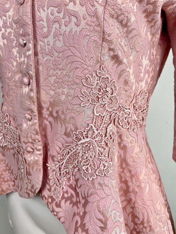 True Vintage 80s Small Medium rosy pink damask an… - image 7