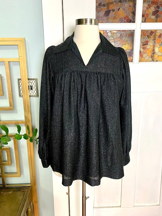Vintage 60s Black and Silver Lurex Smock Style Blo