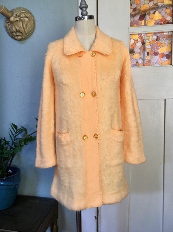 Vintage 60s Faux Mohair Cardigan Sweater Jacket, O