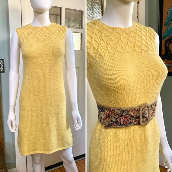 True Vintage 60s XSmall Small Yellow Sweater Knit… - image 1