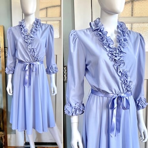 Vintage 80s Medium Large Signor lavender ruffle georgette Dress