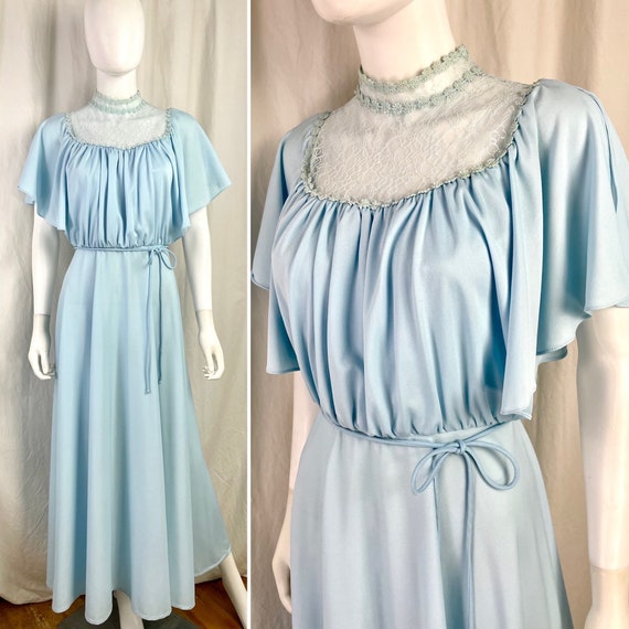 True Vintage 70s Small light blue boho Maxi Dress