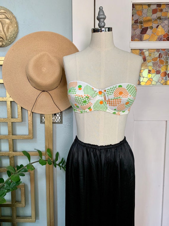 Vintage 60s White, Green and Orange Molded Bra Top