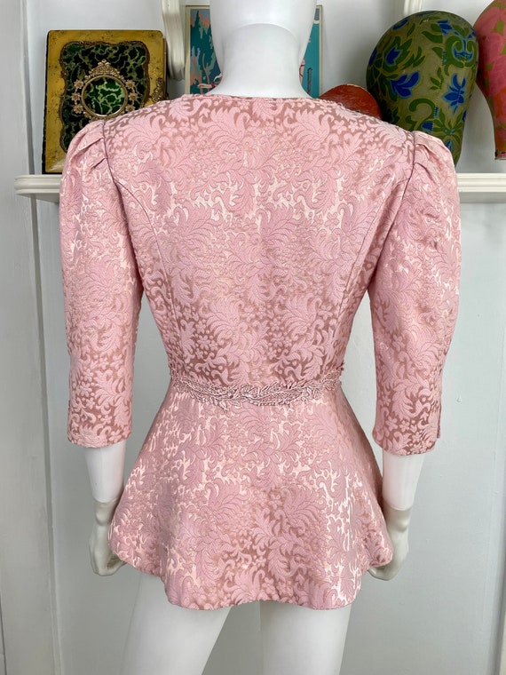 True Vintage 80s Small Medium rosy pink damask an… - image 9