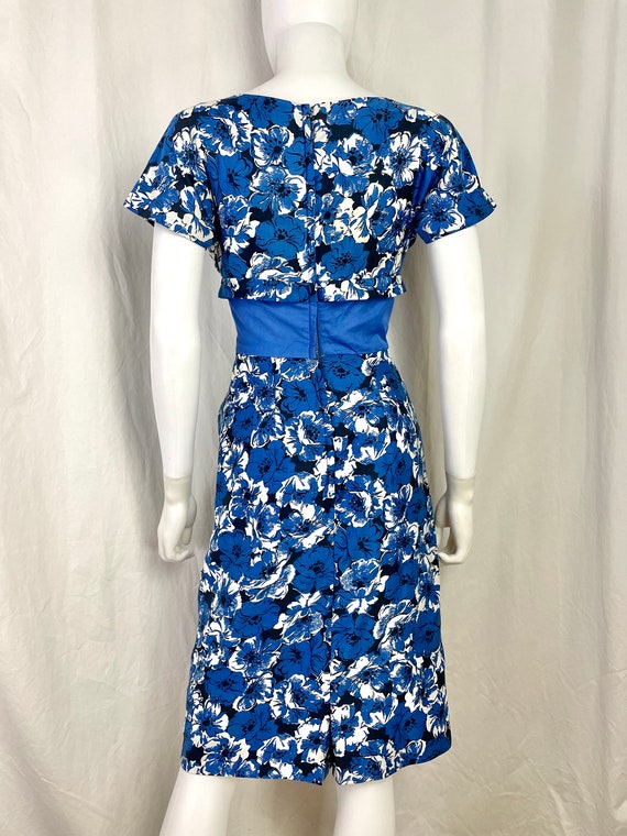 True Vintage 50s XSmall blue floral cotton wiggle… - image 8