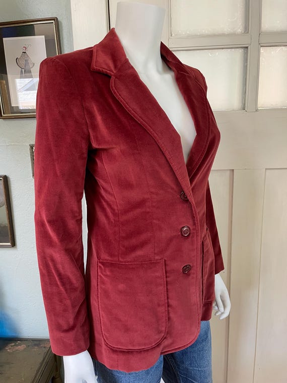 Vintage 70s Small Margeurite Rubel rusty red velv… - image 2