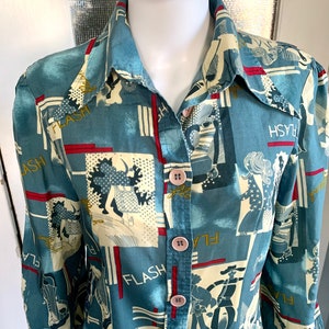 Vintage 70s Large Anette Flash novelty print Blouse image 6