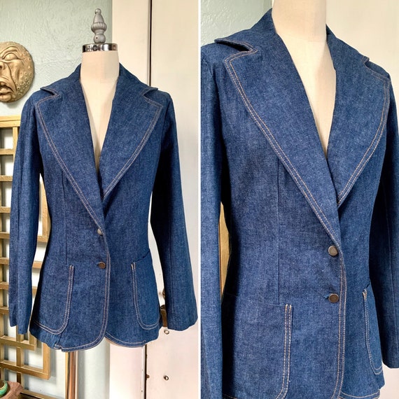 Vintage 70s Top Stitched Denim Blazer, S
