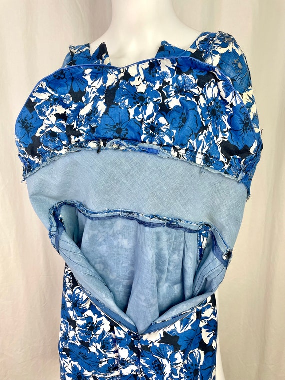 True Vintage 50s XSmall blue floral cotton wiggle… - image 10