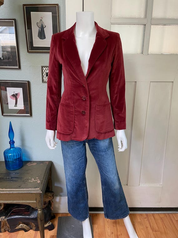 Vintage 70s Small Margeurite Rubel rusty red velv… - image 3