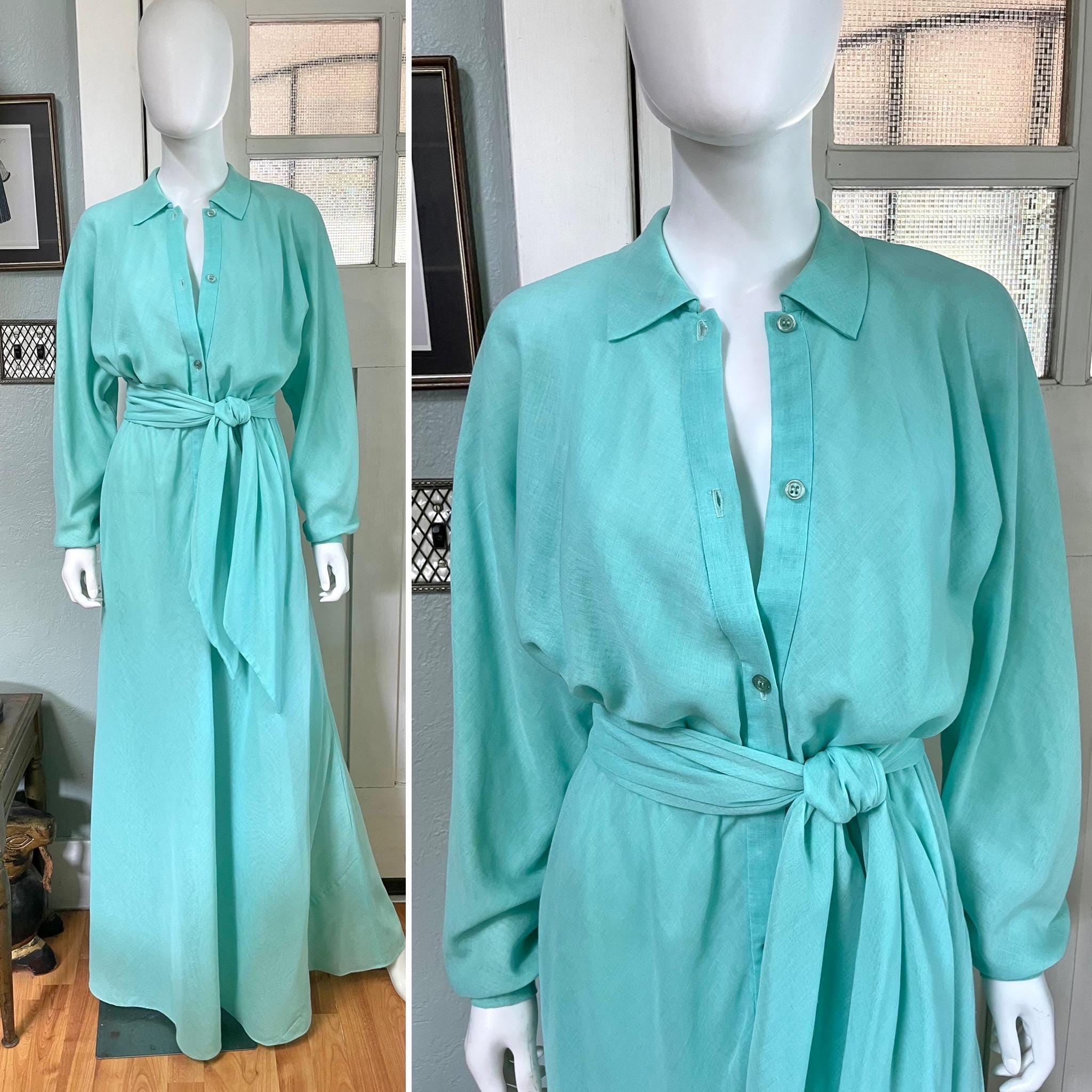 Vintage 70s Medium Halston IV Dorian Seafoam Green Voile