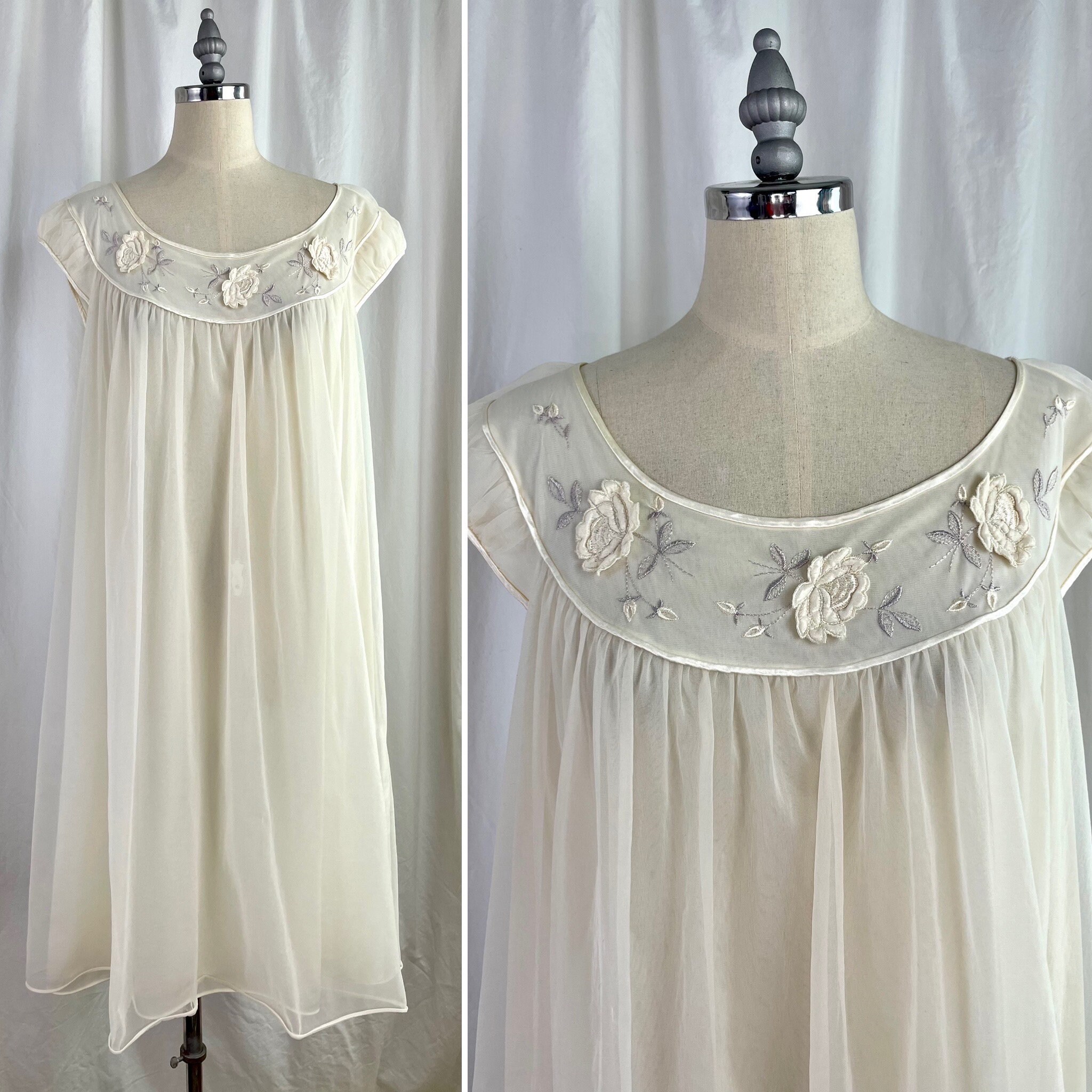 Victorian Nightdress, Vintage Camisole Underwear, Satin Nightie, Lace  Nightgown, Cottagecore Night Gown Sleepwear Camise Nighty, White Rose 
