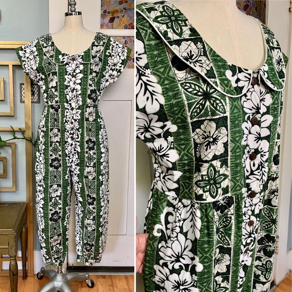 Vintage 80s Tropical Print Jumpsuit Made in Hawaii