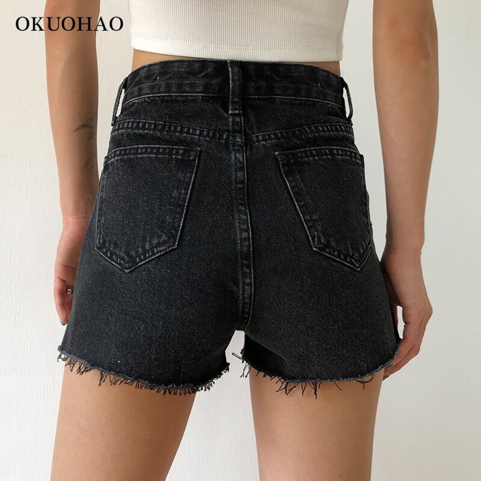 High Waist Slim Denim Shorts Black Plus Size Woman New Fashion Etsy