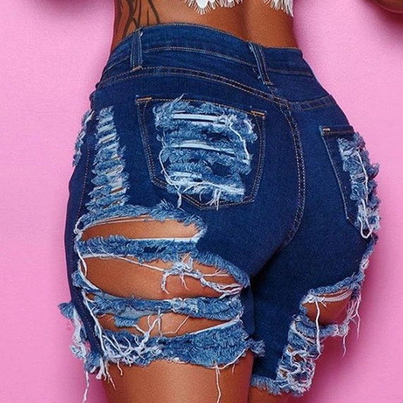Summer Woman Trendy Ripped Denim Shorts Fashion Sexy High Waist Jeans  Shorts Street Hipster Shorts Clothes S-2XL 