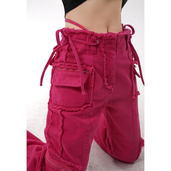 Vintage Baggy Jeans Women Pockets Wide Leg Cargo Pants Straight